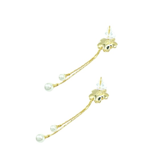 Pink Flower Long Earrings 14k Laminated gold - Picture 3 of 3